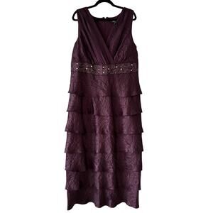 R&M Richard Purple Sequin Beaded Tiered Long Dress 16W Special Occasion Wedding